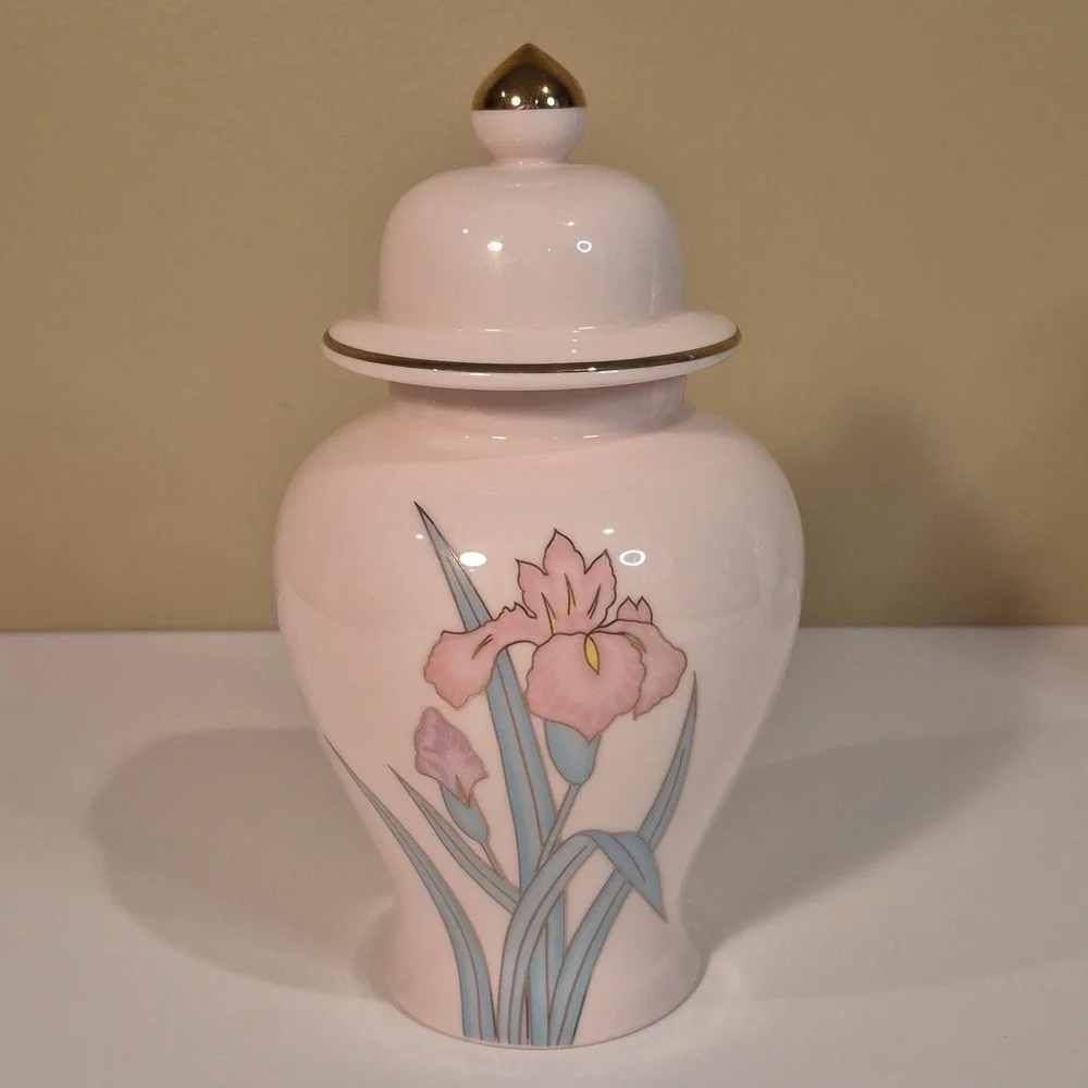 YAMA JI Vintage 80s Pink Floral Vase And Matching Lidded Ginger Jar Set - Picture 6 of 16